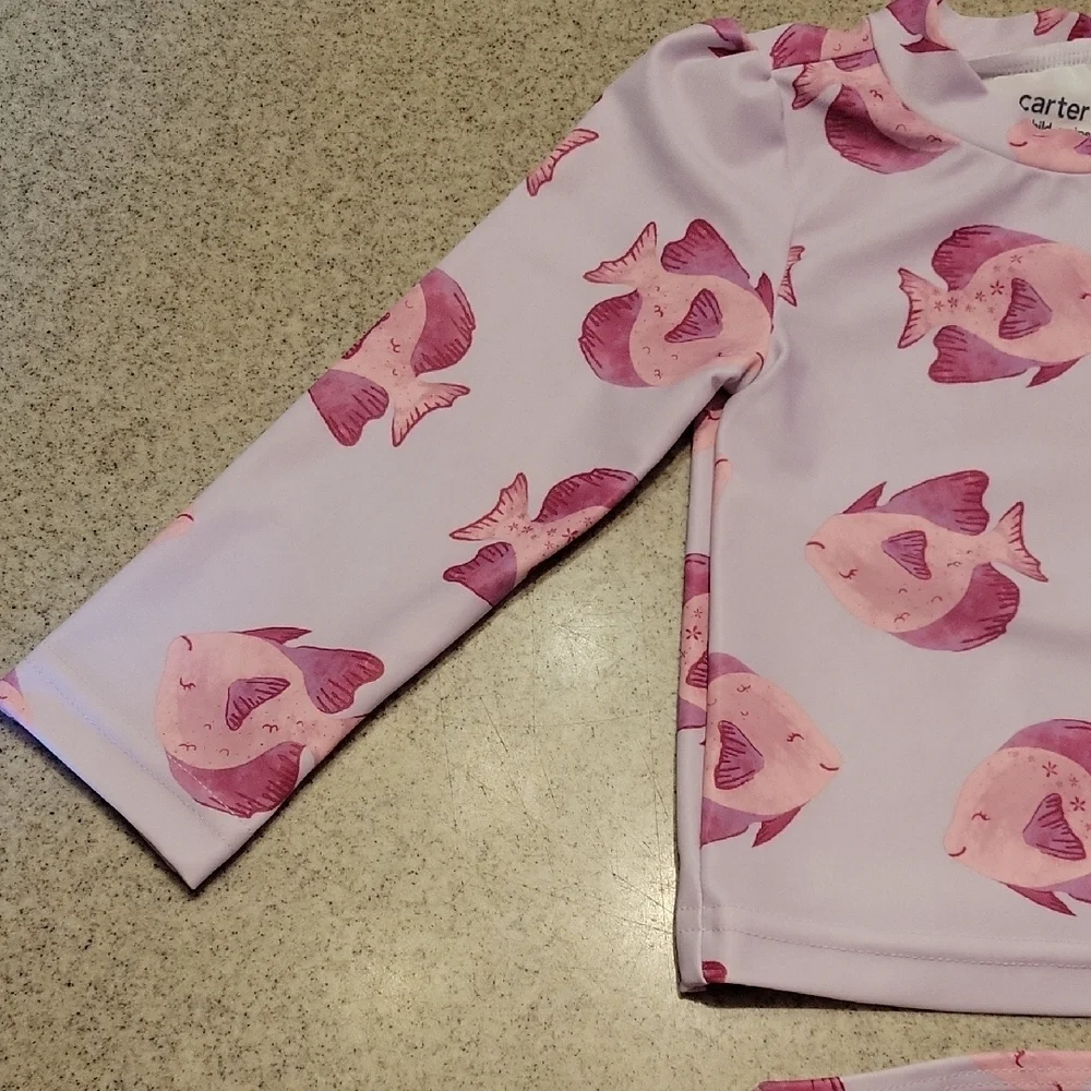 Carter's Pink Fish Print Kids Rashguard 2 Piece Set Size 18 Months